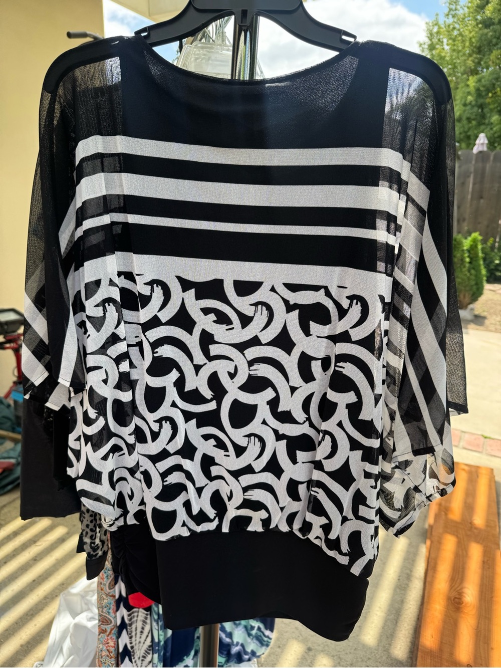 Alfani Black and White Geometric & Stripe Tunic - Picture 3 of 4